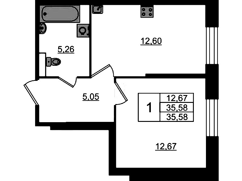 1-комнатная квартира 35.58 м², 1/23 эт., ЖК «Живи! В Рыбацком»